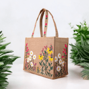 Floral Printed Jute Handbag